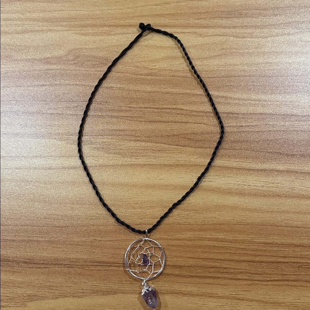 Dreamcatcher Pendant Necklace with Purple Amethyst